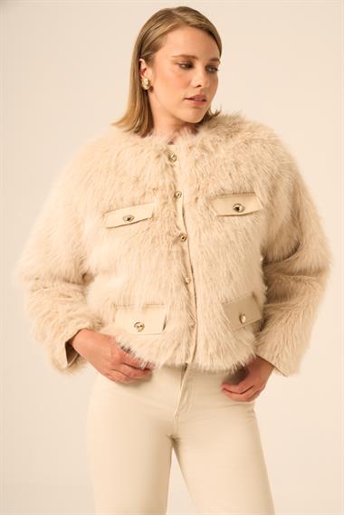 Firoy Kadın Peluş Mont  Beige