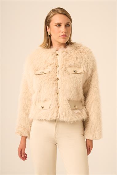 Firoy Kadın Peluş Mont  Beige
