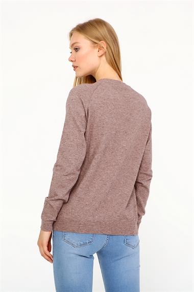 Firoy Kadın Peluş Nakışlı Triko  Beige