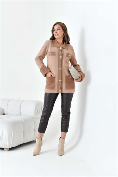 Firoy Kadın Pile Detaylı Hırka  Camel