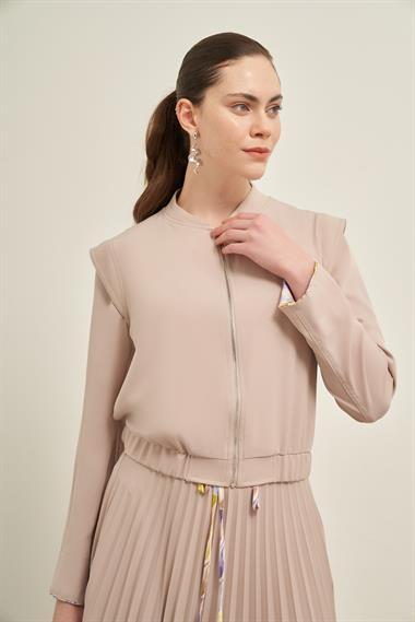 Firoy Kadın Plise Etekli Takım  Beige