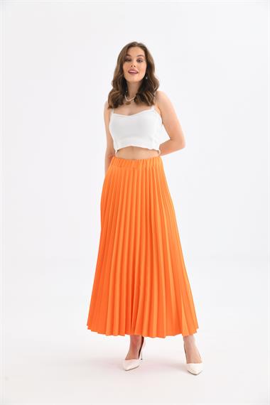 Firoy Kadın Pliseli Etek  Orange