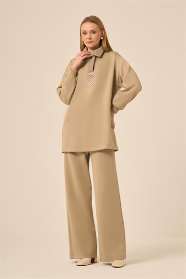Firoy Kadın Scuba Spandex Takım  Beige