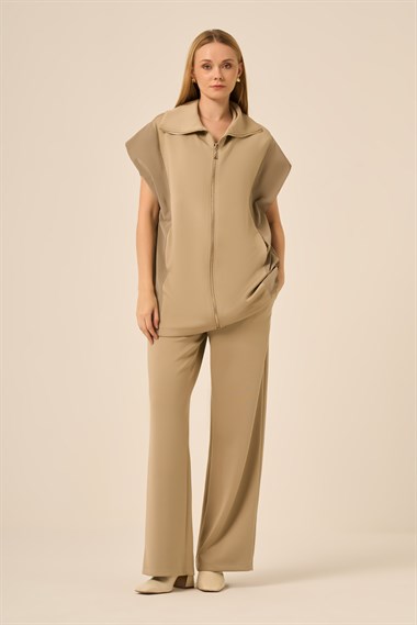 Firoy Kadın Scuba Spandex Takım  Beige