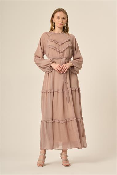 Firoy Kadın Simli Elbise  Beige
