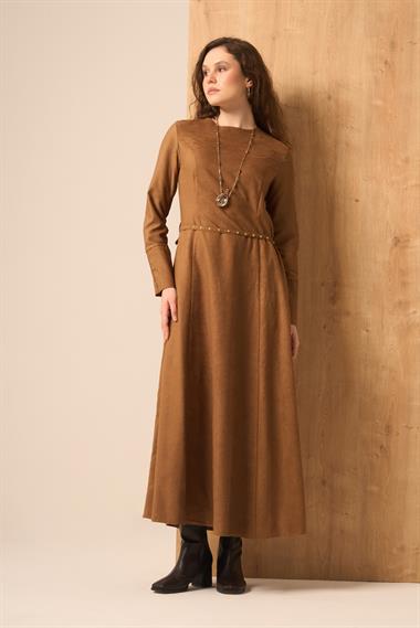 Firoy Kadın Süet Elbise  Camel