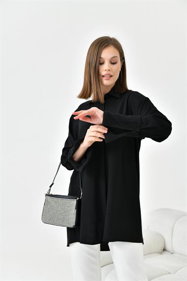 Firoy Kadın Taş Detaylı Gömlek  Siyah