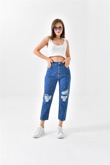 Firoy Kadın Taşlı Jean Pantolon  Lacivert