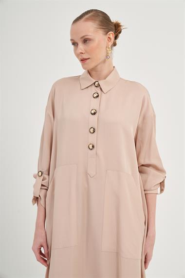 Firoy Kadın Tensel Elbise  Beige