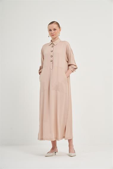 Firoy Kadın Tensel Elbise  Beige