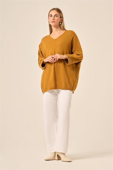 Firoy Kadın Yarasa Kesim Tunik  Hardal
