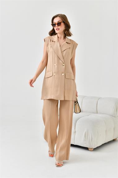 Firoy Kadın Yelekli Takım  Beige