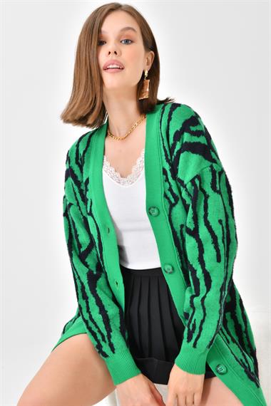 Firoy Kadın Zebra Desen Düğme Detaylı Hırka  Benetton