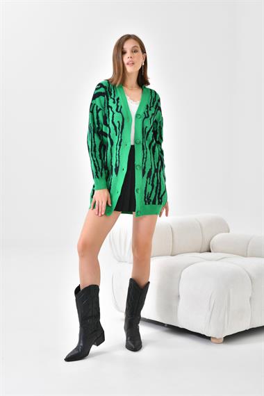 Firoy Kadın Zebra Desen Düğme Detaylı Hırka  Benetton