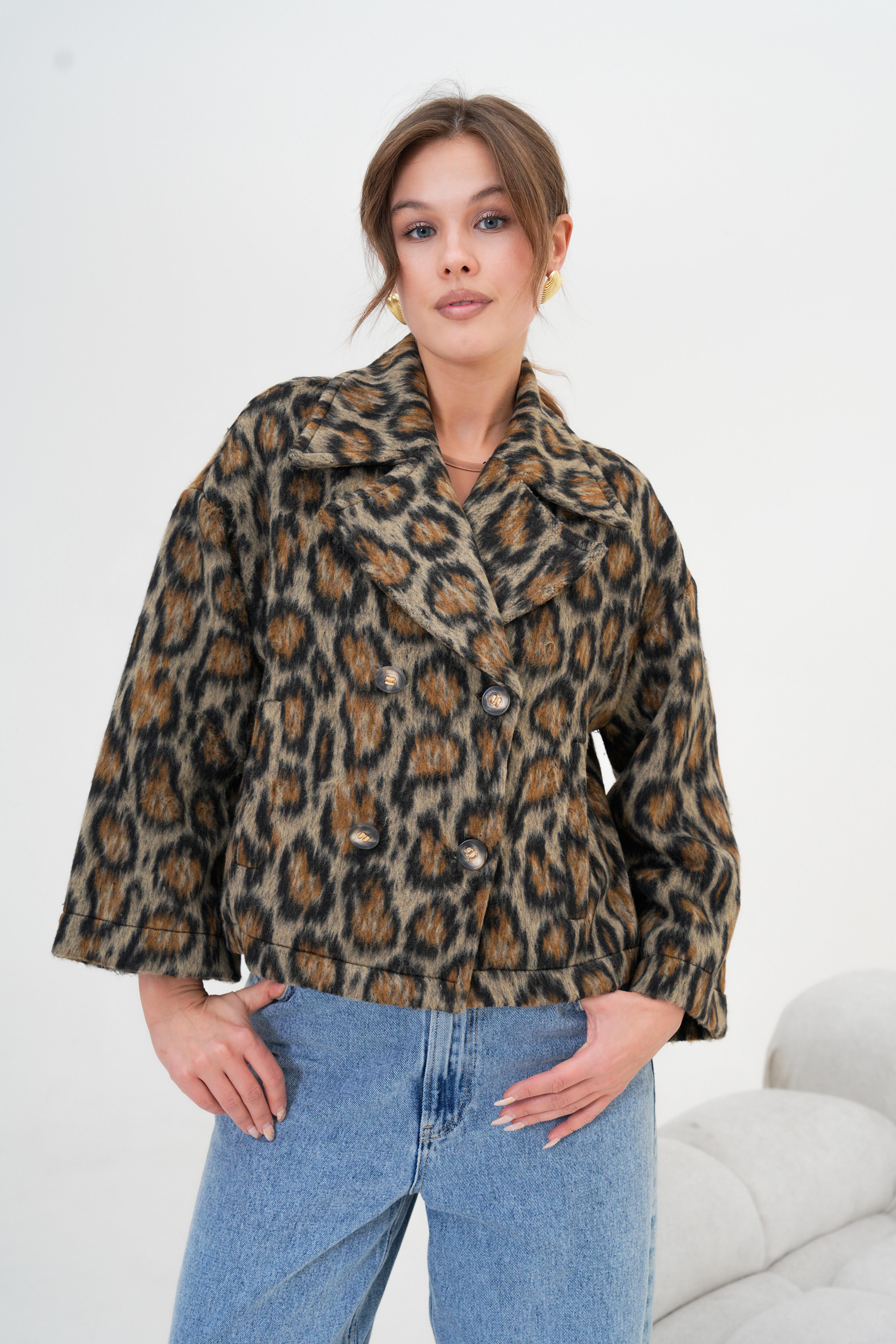 Firoy Kadın Leopar Ceket  Kahve