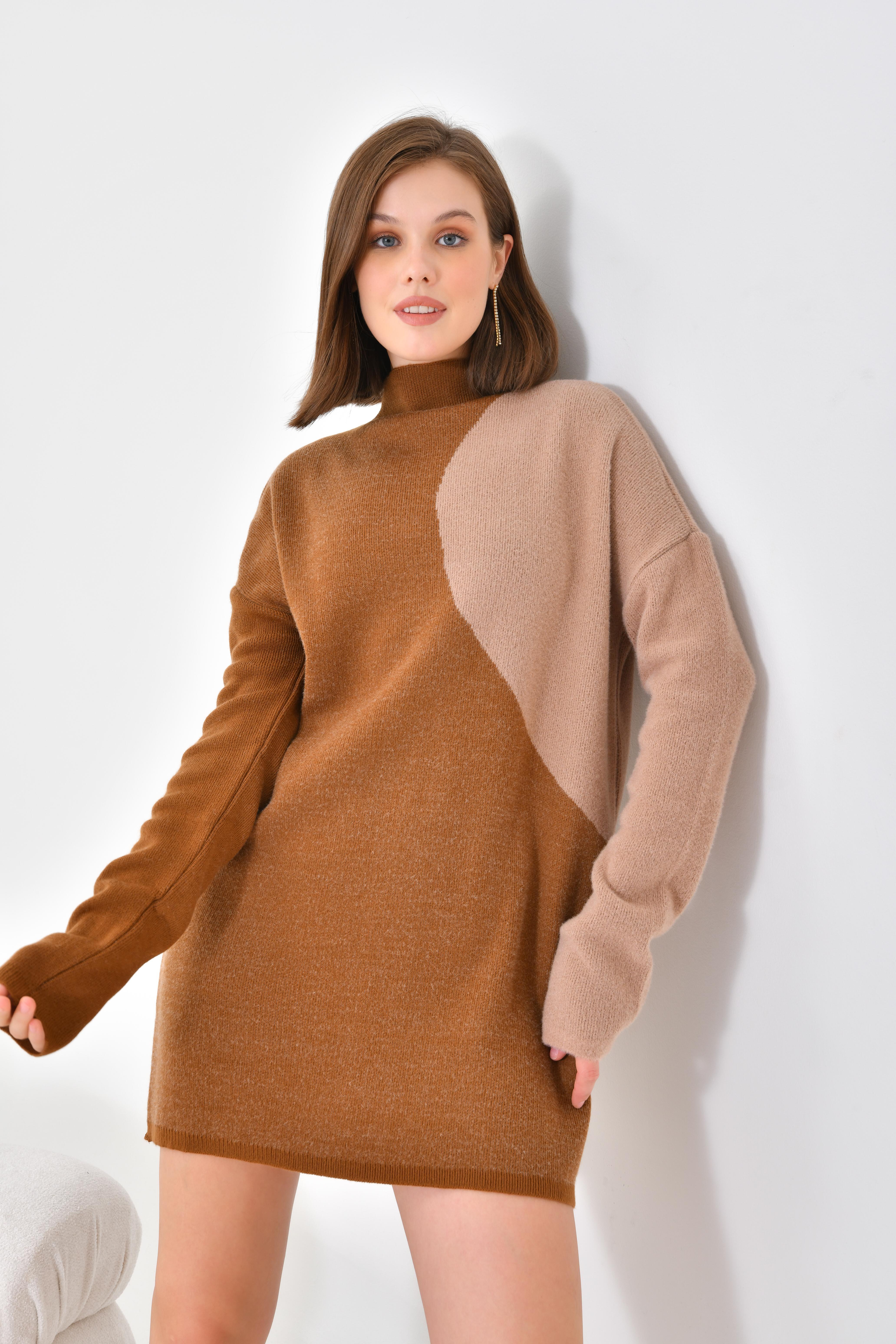 Firoy Kadın Oval Detaylı Tunik  Taba