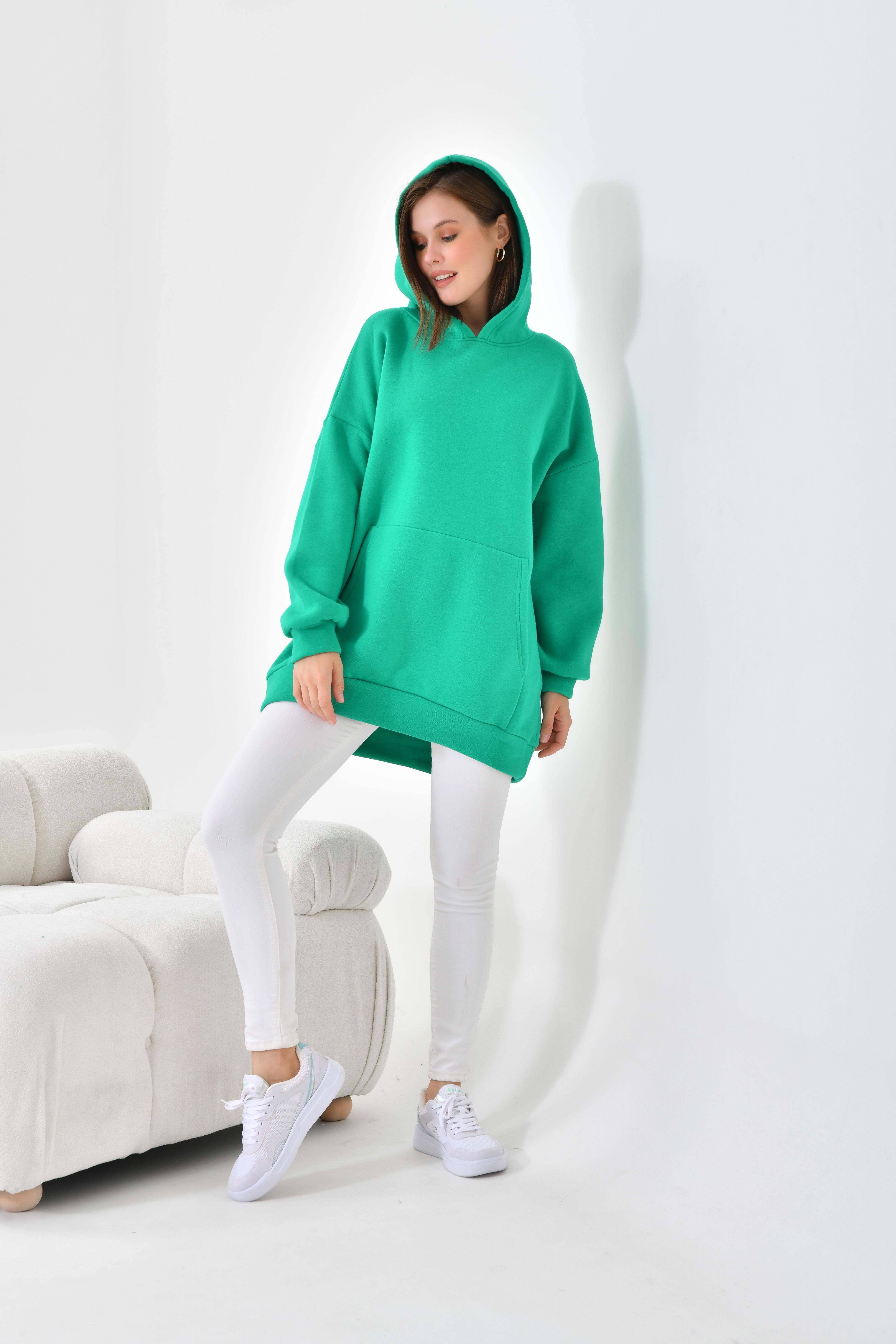 Firoy Kadın Oversize 3 İp Şardonlu Kapüşonlu Sweatshirt  Benetton
