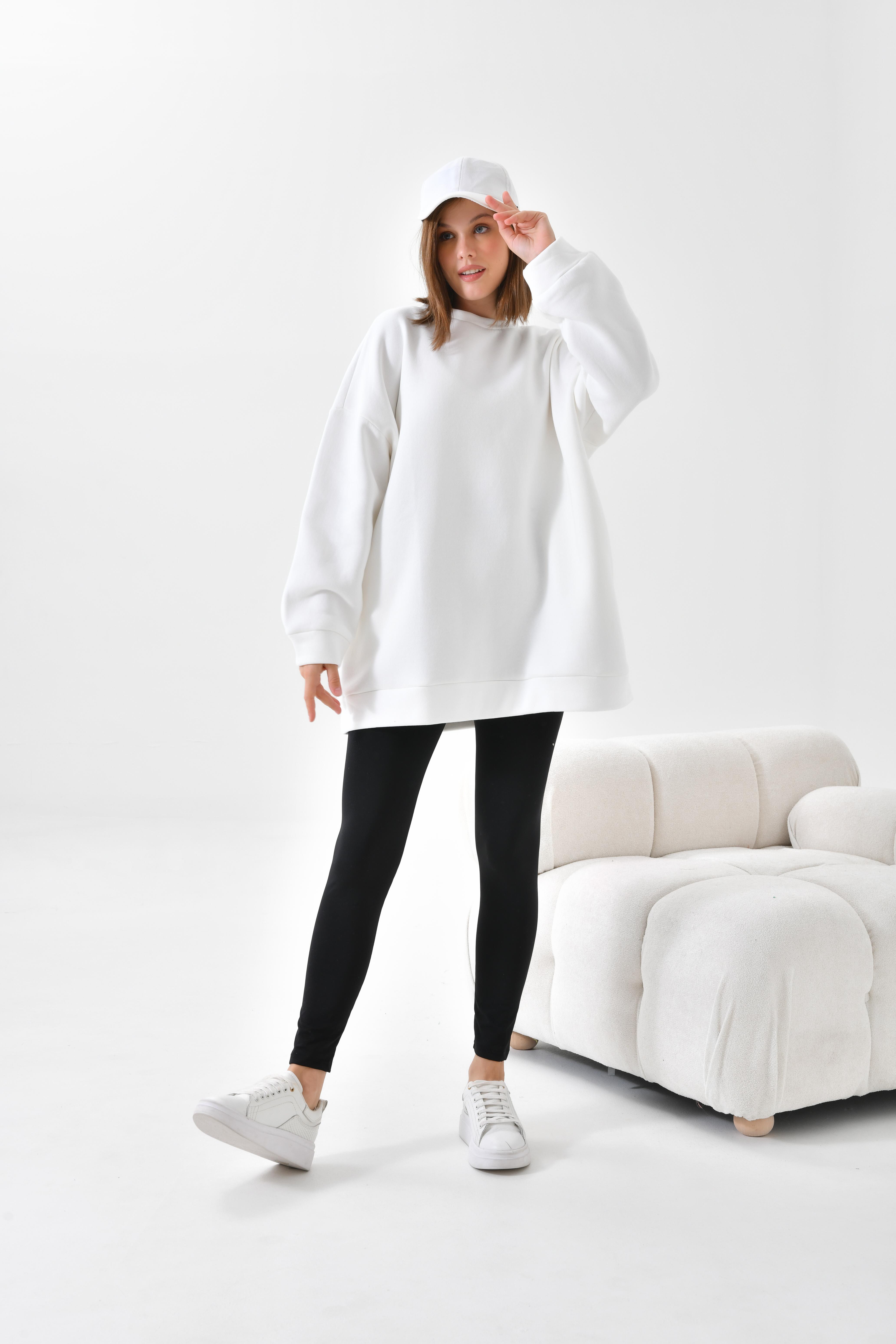 Firoy Kadın Oversize 3 İp Şardonlu Sweatshirt  Ekru