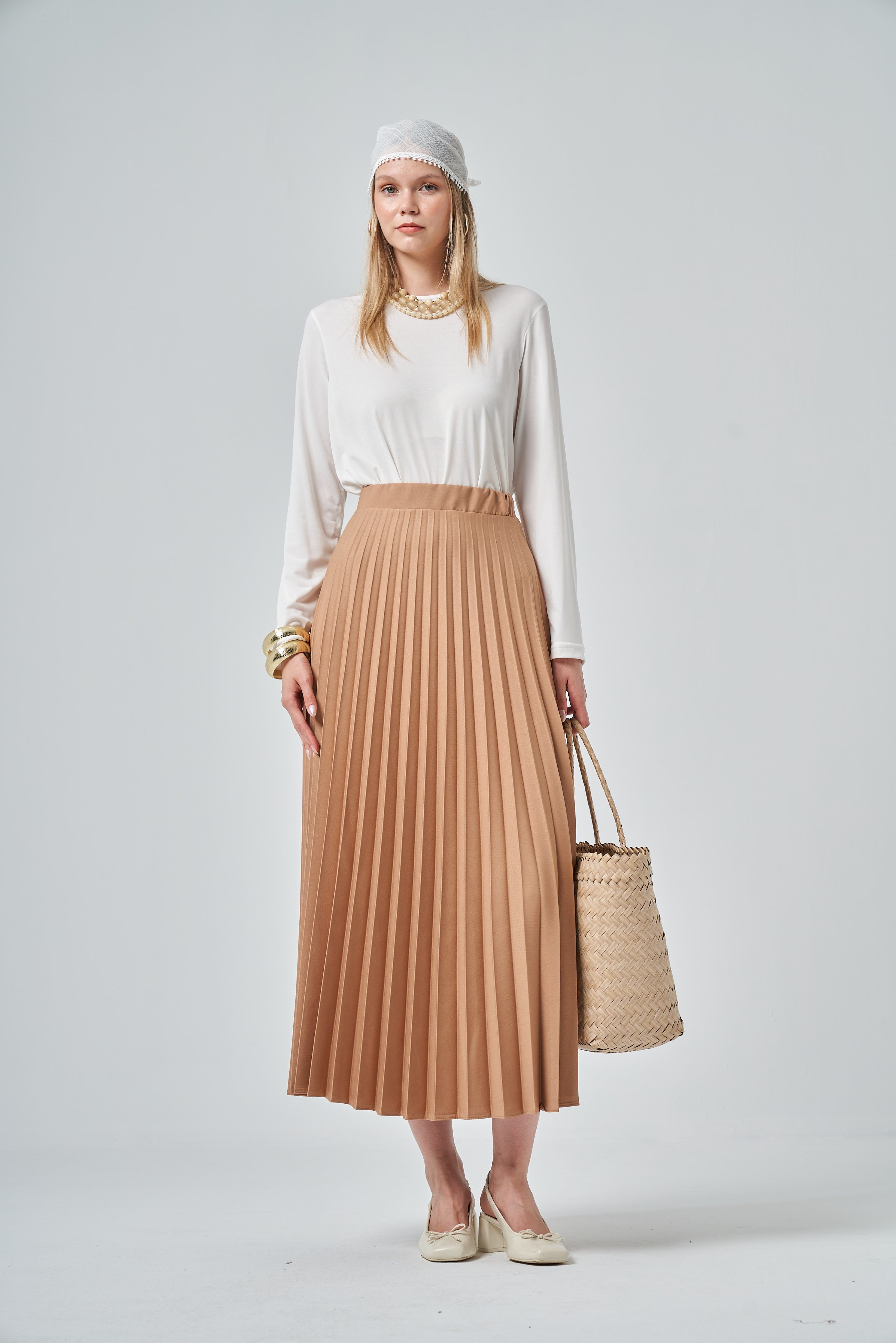 Firoy Kadın Pliseli Etek  Camel