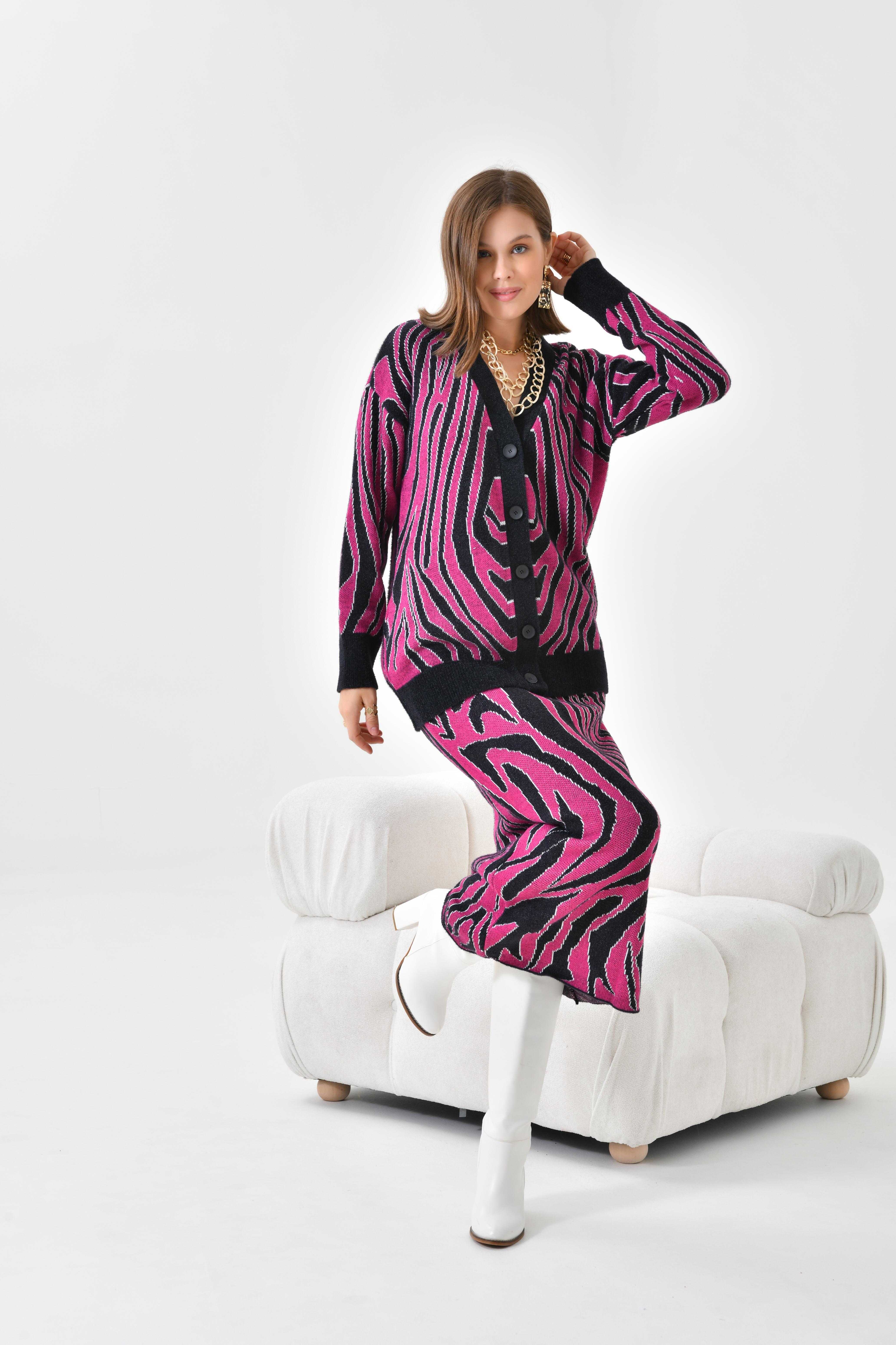 Firoy Kadın Zebra Desenli İkili Takım  Siyah