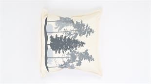 Ağaç Desenli Krem Kadife Yastık /Kırlent Kılıfı 48x48 cm