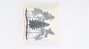 Ağaç Desenli Krem Süet Yastık /Kırlent Kılıfı 48x48 cm