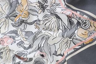 Çiçek Desenli Gri Pamuklu Şal