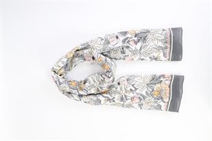 Çiçek Desenli Gri Pamuklu Şal