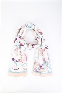 Bahar Desenli Krem Pamuklu Şal