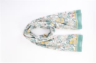 Çiçek Desenli Mint Pamuklu Şal