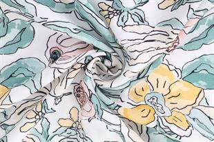 Çiçek Desenli Mint Pamuklu Şal