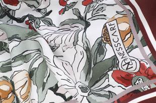 Çiçek Desenli Bordo Pamuklu Şal