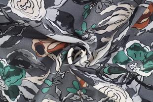 Çiçek Desenli Gri Pamuklu Şal