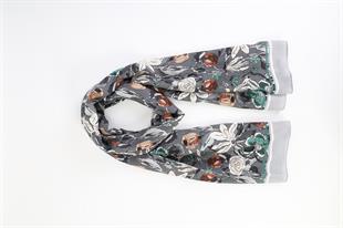 Çiçek Desenli Gri Pamuklu Şal