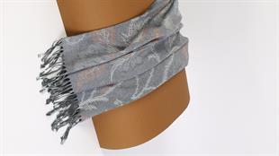 Çiçek Desenli Gri Şardonlu Paşmina Şal 