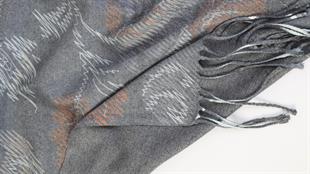 Çiçek Desenli Gri Şardonlu Paşmina Şal 