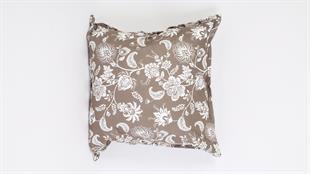 Çiçek Desenli Kahverengi Süet Yastık /Kırlent Kılıfı 48x48 cm
