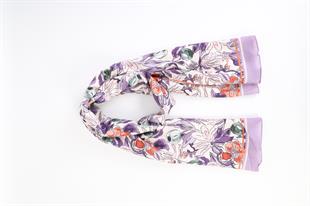 Çiçek Desenli lila Pamuklu Şal