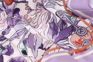 Çiçek Desenli lila Pamuklu Şal