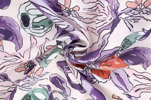 Çiçek Desenli lila Pamuklu Şal