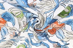 Çiçek Desenli Mavi Pamuklu Şal