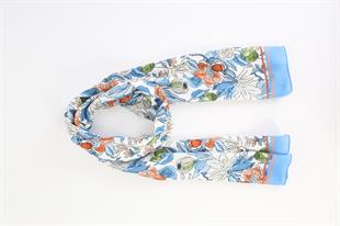 Çiçek Desenli Mavi Pamuklu Şal