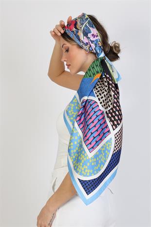 Çiçek Desenli Twill İpek Eşarp / Fular 95x95