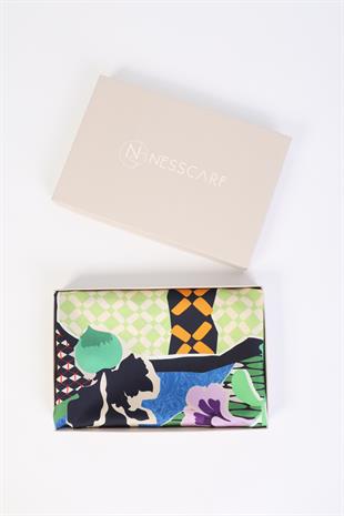 Çiçek Desenli Twill İpek Eşarp / Fular 95x95