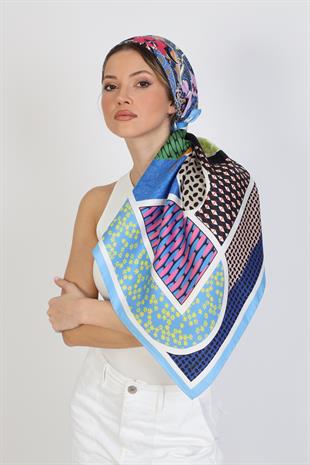 Çiçek Desenli Twill İpek Eşarp / Fular 95x95