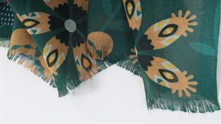 Çiçek Desenli Yeşil Koton Şal 