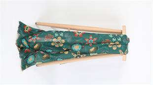 Çiçek Desenli Yeşil Koton Şal 