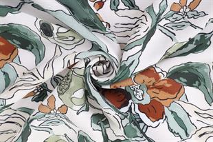 Çiçek Desenli Yeşil Pamuklu Şal