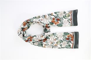 Çiçek Desenli Yeşil Pamuklu Şal