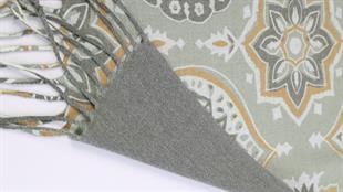 Çiçek Desenli Yeşil Şardonlu Paşmina Şal 